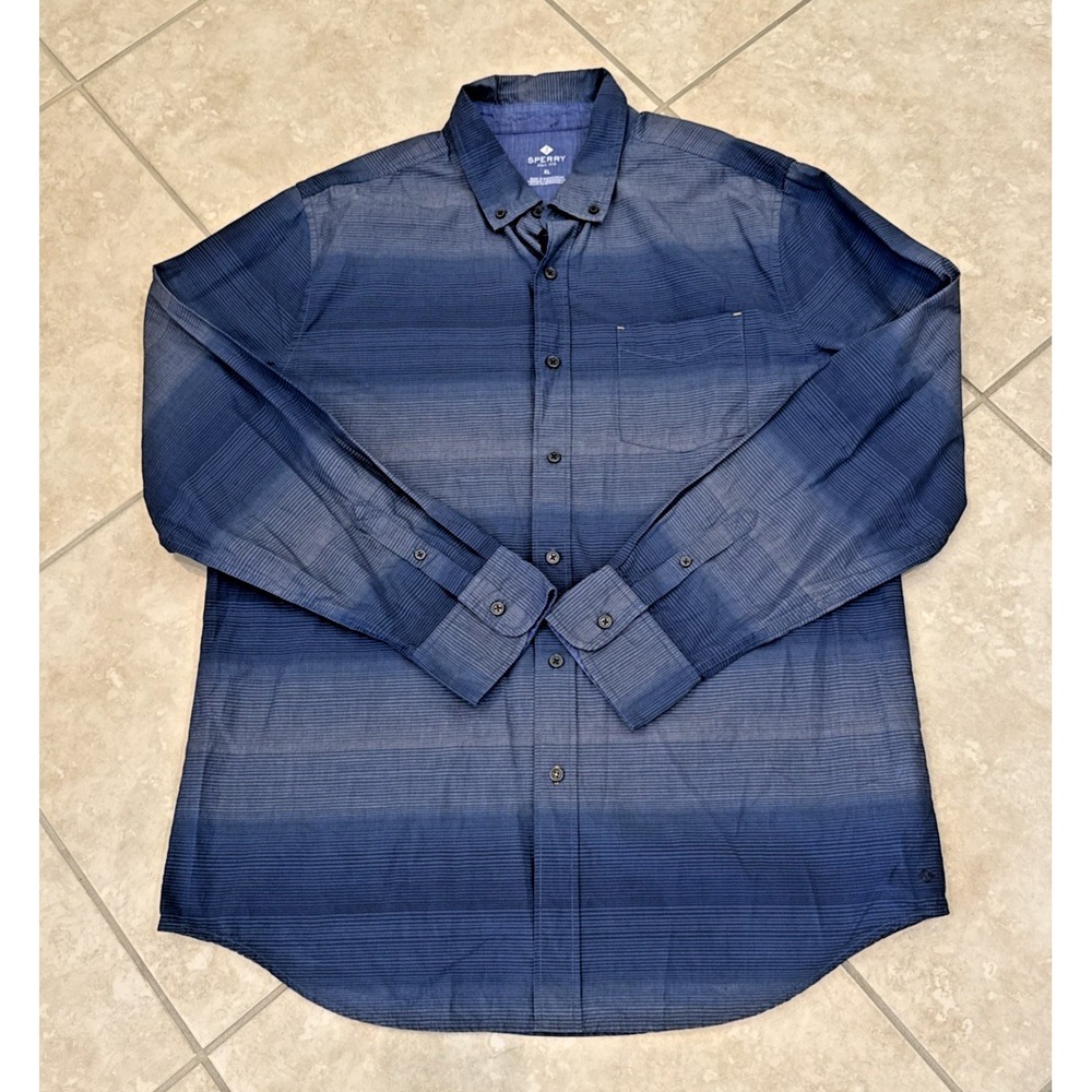 Sperry Shirt Mens XL Button Up Striped Blue Ombre Cotton Long Sleeves Career